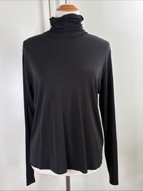 Eileen Fisher 100% Silk Black Long-Sleeve Turtleneck Top L